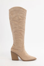 Load image into Gallery viewer, Muriel Faux Suede Pointed Toe Cowgirl Boots in Beige
