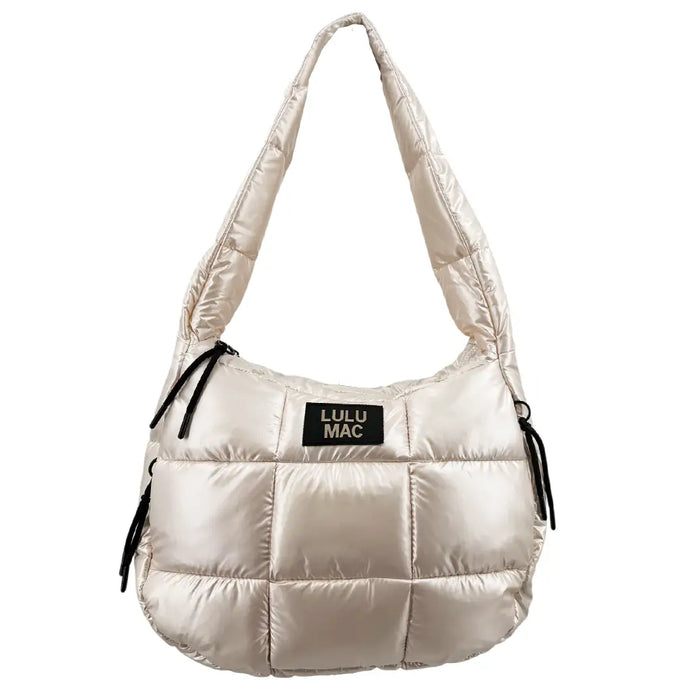 Lulu Mac Puffer Metallic Tote Bag in Off White