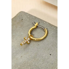 Load image into Gallery viewer, Pave Cross Hoop Huggie Earrings Gold