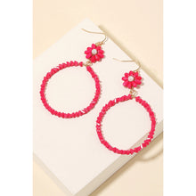 Load image into Gallery viewer, Triangle Beaded Hoop Drop Earrings Hot Pink