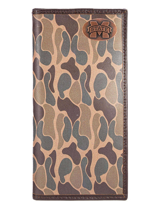 MSU Bulldogs Men's Secretary Old School Camo Leather Wallet:Brown/Tan