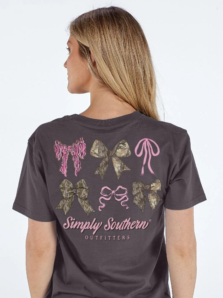 Simply Southern Multi Camo and Pink Bow SS Tee
