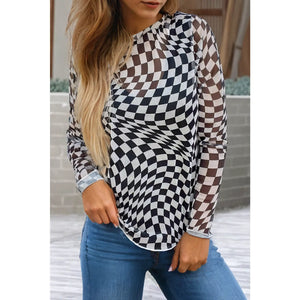 Until the End Checkered Mesh Top in Black