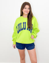 Load image into Gallery viewer, Lulu Mac Logo Sweatshirt in Chartruese/Deep Blue