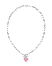 Load image into Gallery viewer, Kendra Scott Ari Heart Enamel Frame Chain Necklace in Silver Pink Iridescent Glitter