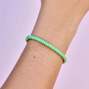 Puravida Sunbleached Aqua Seascape Vinyl Disc Stretch Bracelet