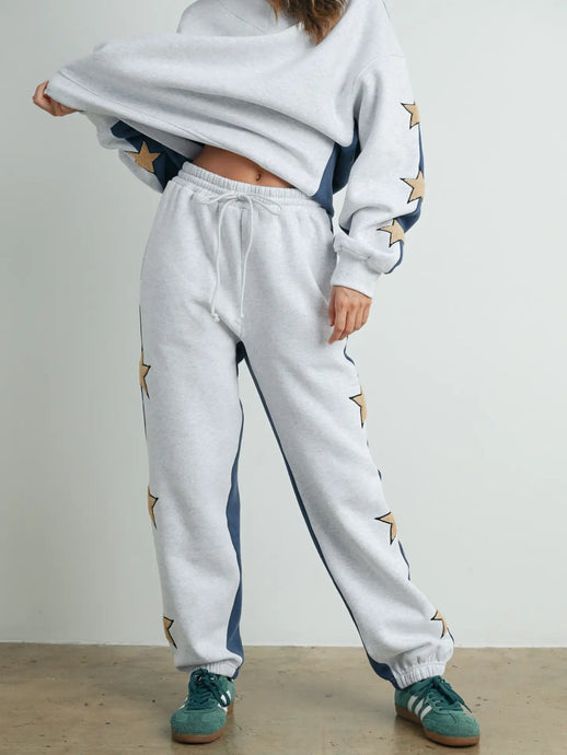 Don't Let Me Down Color Sweatpants with Star Detail in Grey/Navy