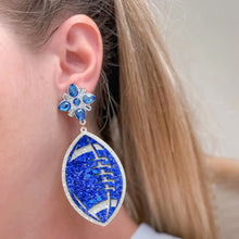 Load image into Gallery viewer, Glitter Football Dangle Earrings Blue &amp; White