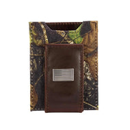 American Flag Magnetic Leather Slim Wallet in Mossy Oak