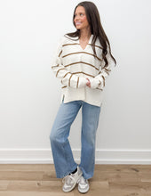 Load image into Gallery viewer, All Messed Up Stripe V-Neck Sweater Top in Cream/Mocha
