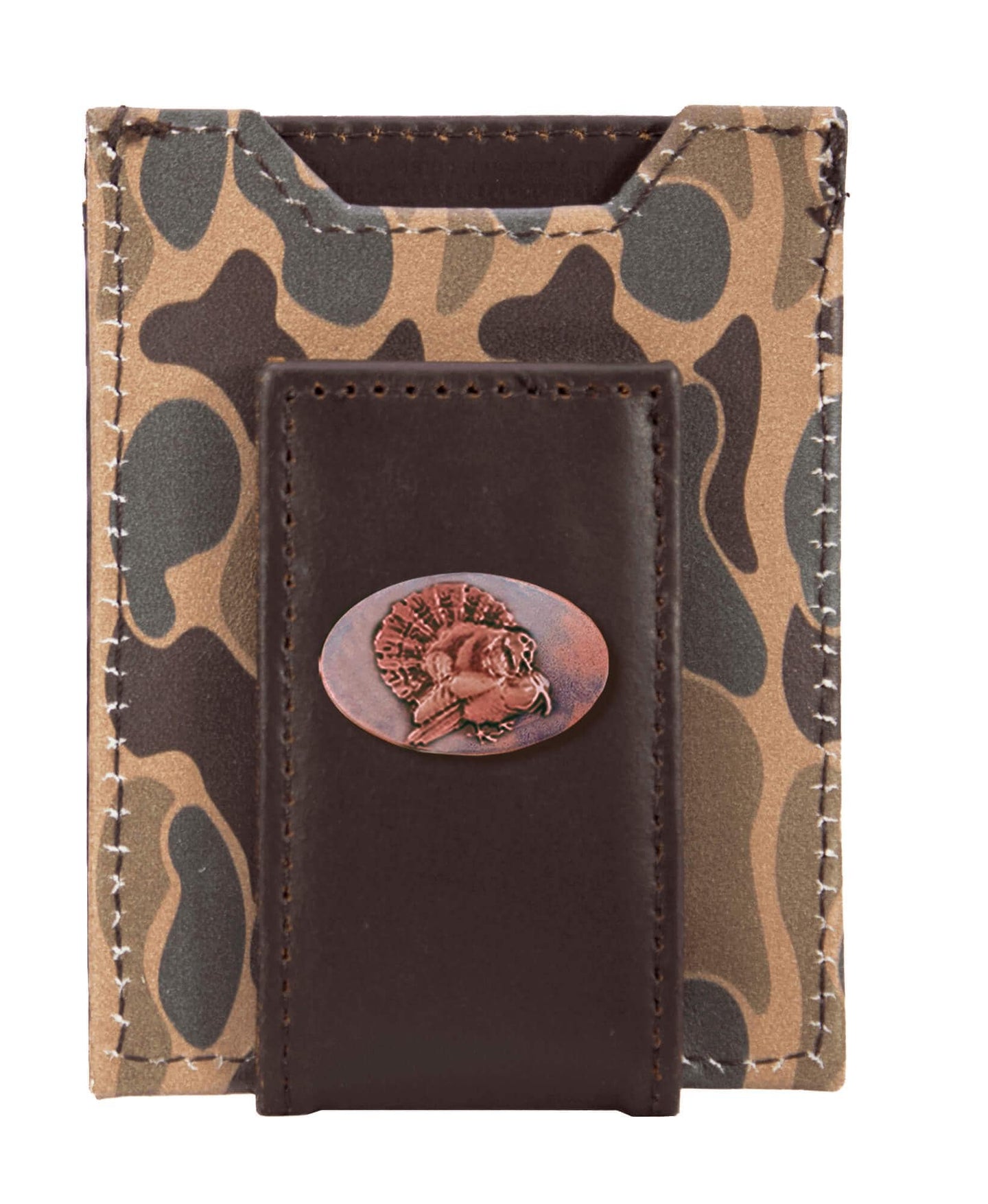 Turkey Magnetic Front Pocket Old School Camo  Wallet: Brown/Tan