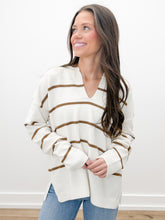 Load image into Gallery viewer, All Messed Up Stripe V-Neck Sweater Top in Cream/Mocha
