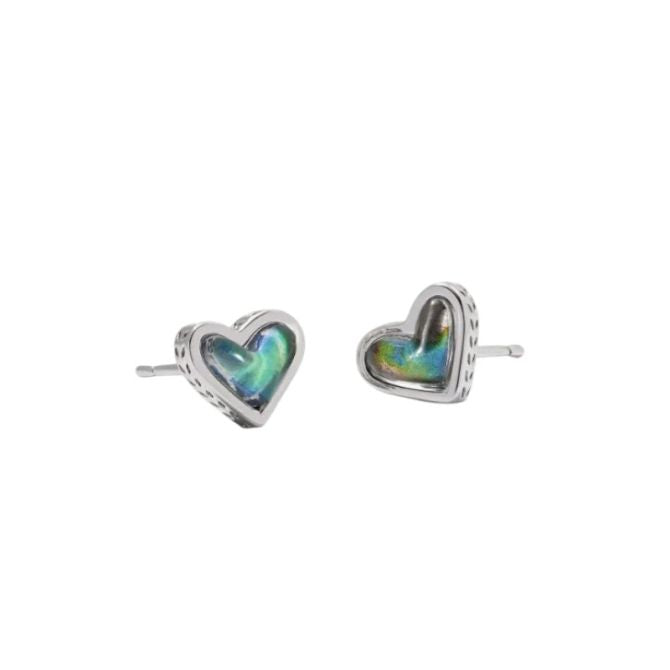 Kendra Scott Framed Ari Heart Silver Stud Earrings Mood Stone