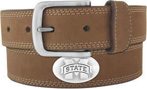 Crazyhorse MSU Light Brown Stitch Leather Concho Belt