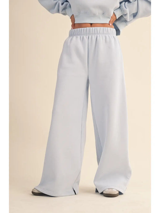 Not Like Her Core Cozy Fleece Wide Leg Sweatpants in Grey