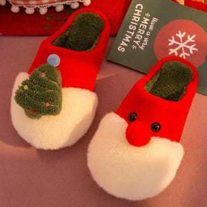 Rocking Around the Christmas Tree Fuzzy Slippers Red
