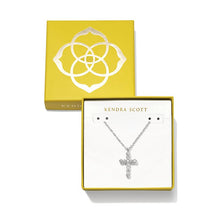 Load image into Gallery viewer, Kendra Scott Boxed Rhodium Cross Pendant Necklace in White Crystal