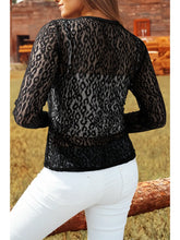 Load image into Gallery viewer, Wonderland Black Leopard Pattern Sheer Mesh LS Top