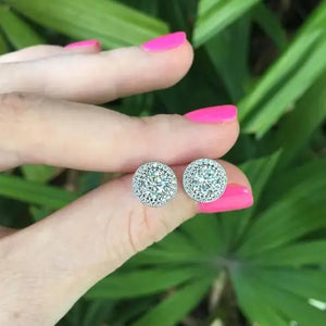 Cubic Zirconia Halo Stud Earrings