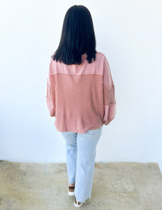 A Heart Like Mine Terry Knit Henley Top in Dusty Rose