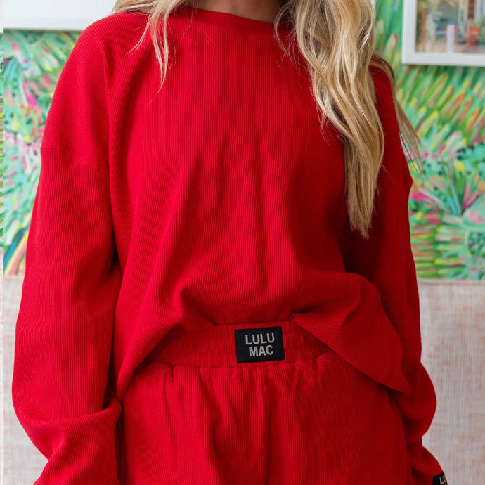 Lulu Mac Waffle LS Top in Red