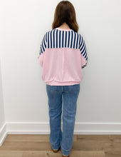 Load image into Gallery viewer, Come On Crew Neck Loose Fit Pullover Top in Navy/Pink