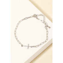 Load image into Gallery viewer, Pave Cross Charm Chain Bracelet Silver