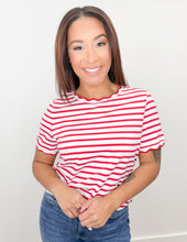 Load image into Gallery viewer, Come True Stripe Scalloped Round Neck Top