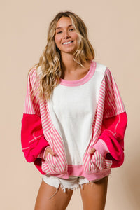 You're Misunderstood Terry Stripe Pullover in Pink