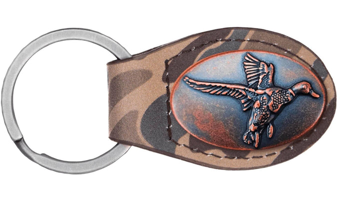 Brown Old School Camo Leather Key Fob: Mallard/ Brown/Tan Camo