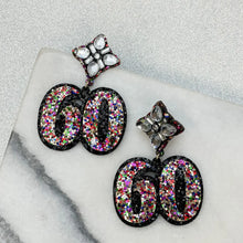 Load image into Gallery viewer, 60th Birthday Glitter &amp; Rhinestone Dangle Earrings