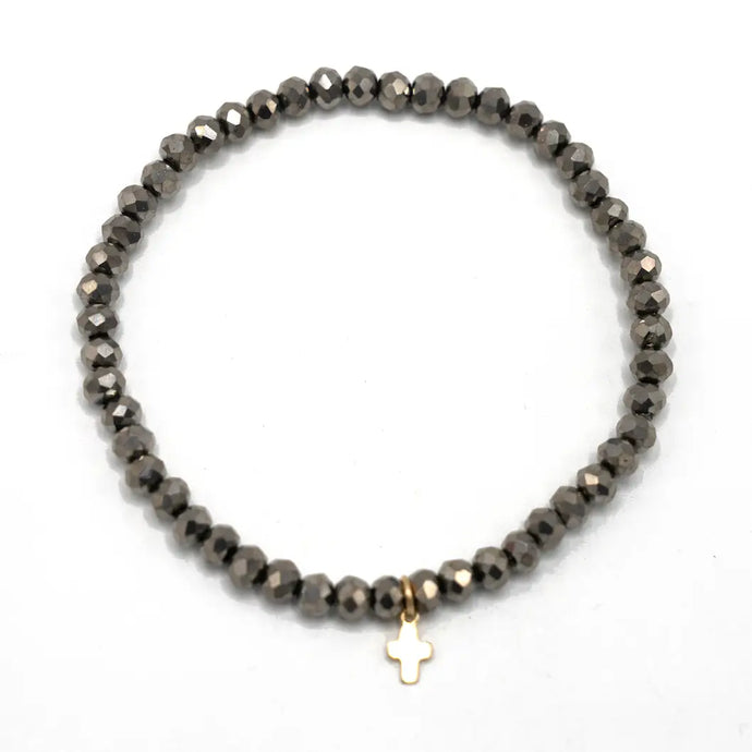 Erin Gray Luxe Cross Bracelet in Metallic Gray
