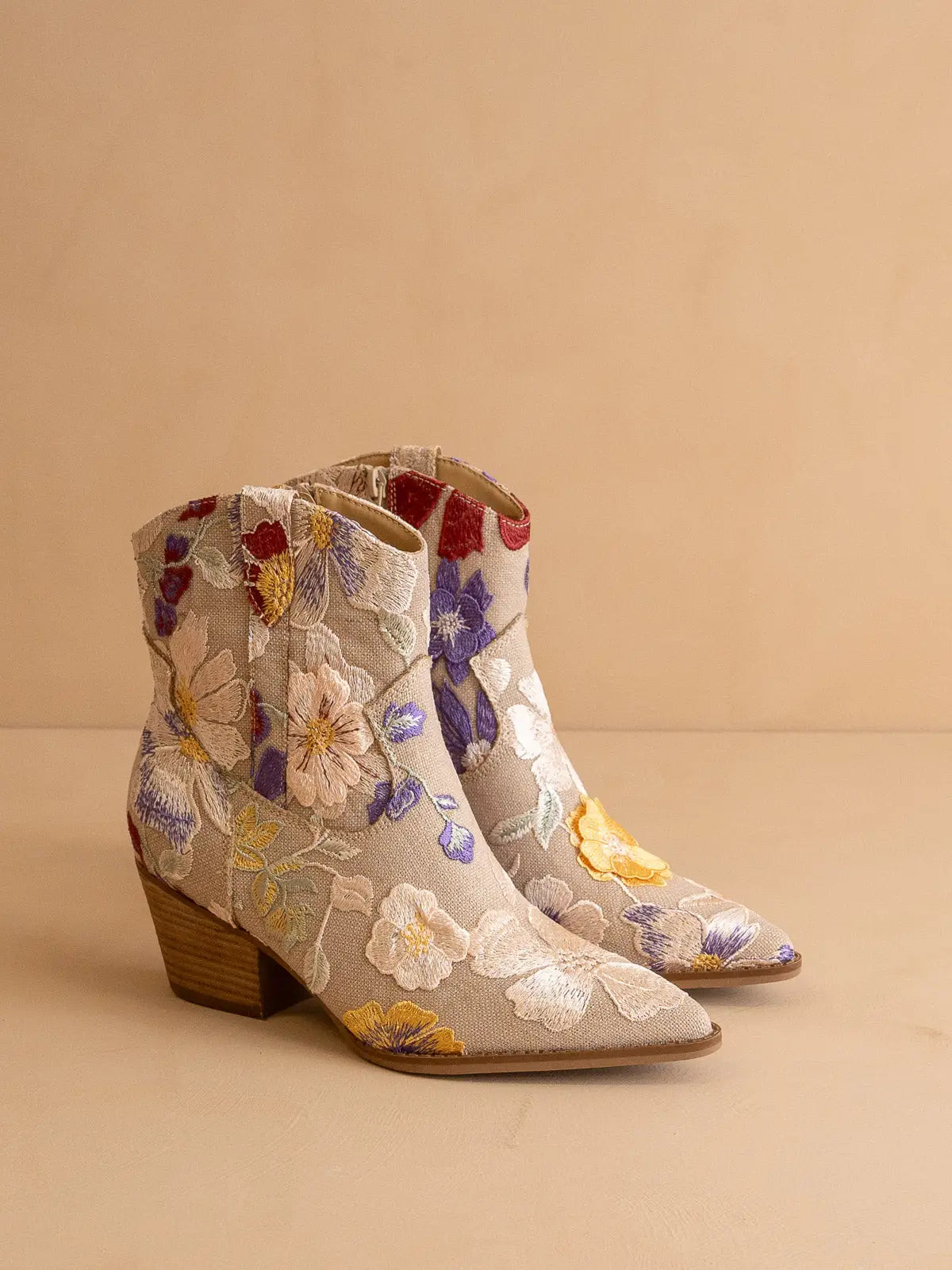 The Wanda Taupe Floral Applique Western Boot