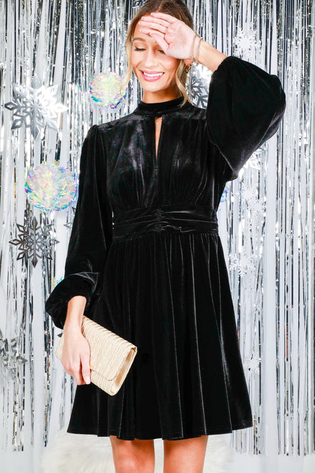 Give Me What You Got Velvet Mock Neck Dress