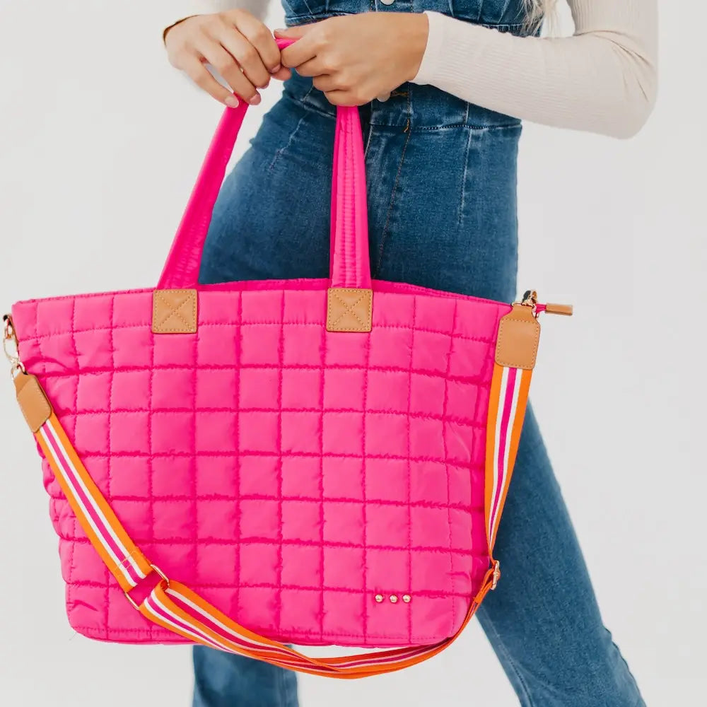 Pretty Simple Day Dreamer Quilted Tote Bag in Hot Pink