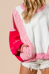 You're Misunderstood Terry Stripe Pullover in Pink