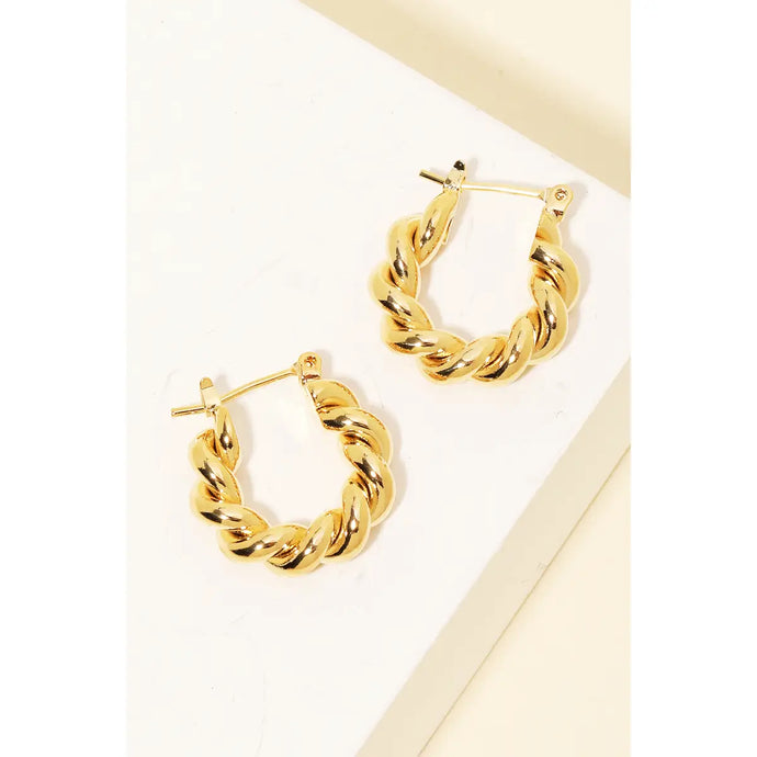 Mini Circle Twist Latch Hoop Earrings Gold