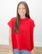 Load image into Gallery viewer, Hear The Crowd Stitch Detail Sweater Vest in Ruby