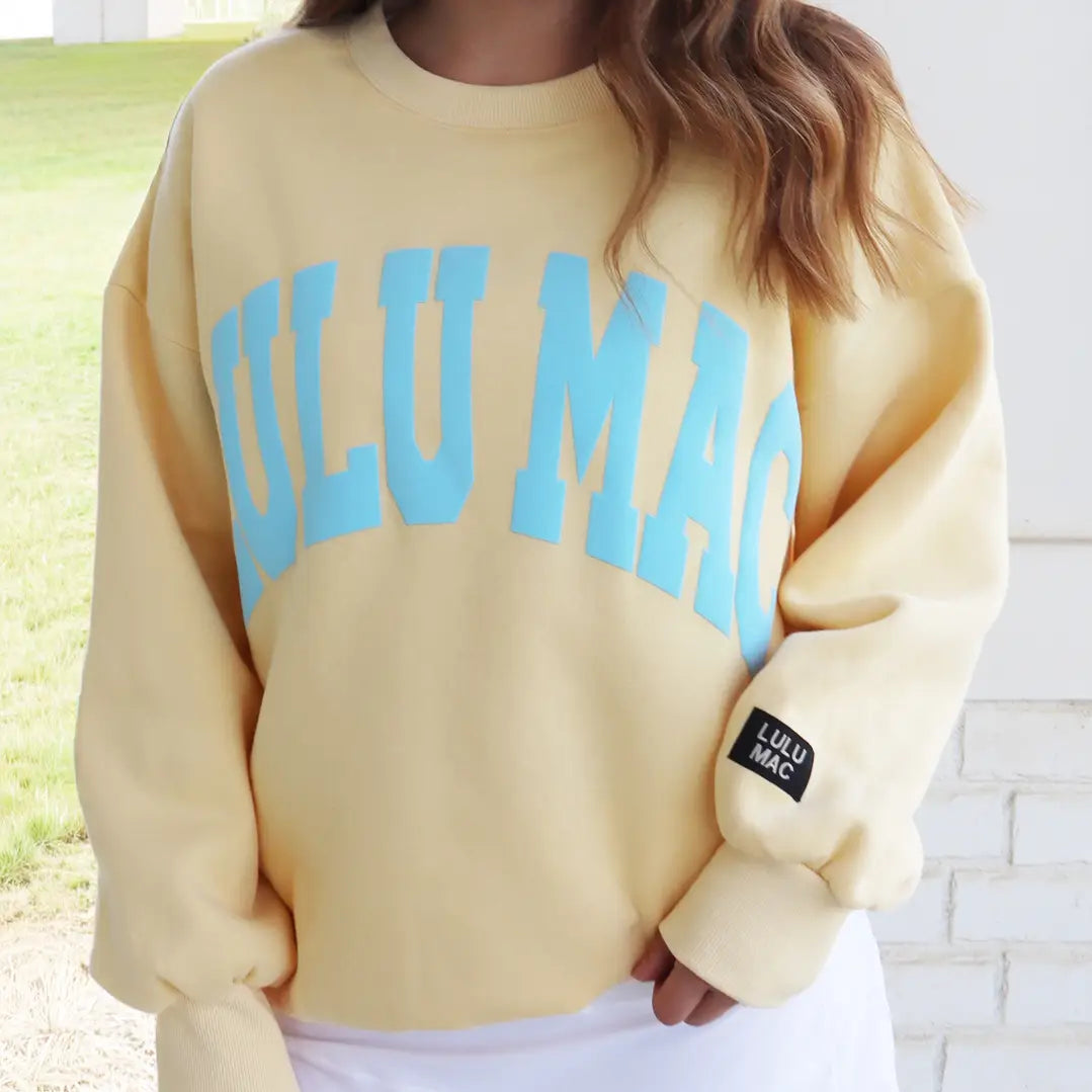 Lulu Mac Logo Sweatshirt in Butter/Light Blue Puff
