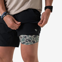 Load image into Gallery viewer, Burlebo 5.5" Athletic Shorts in Heather Black with Retro Duck Camo Liner