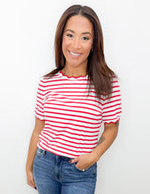 Load image into Gallery viewer, Come True Stripe Scalloped Round Neck Top
