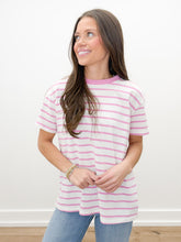 Load image into Gallery viewer, Gave You My Heart Striped Crewneck Top in Candy Pink