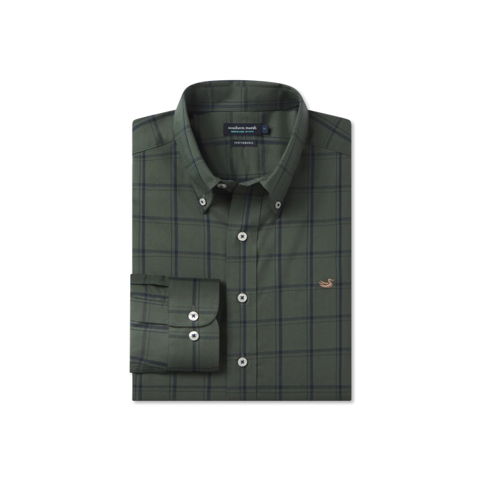 Southern Marsh Palmer Performance Dress Shirt Dark Olive & Navy