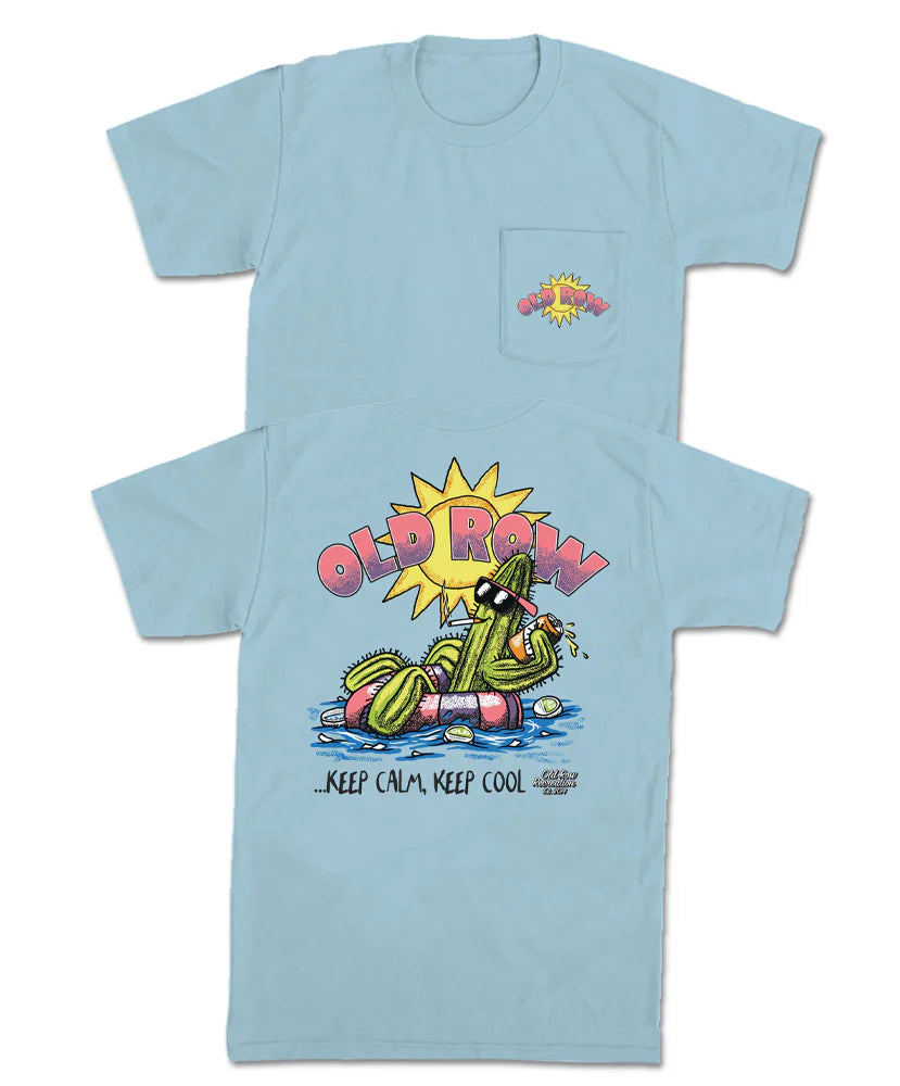 Old Row The Party Cactus SS Pocket Tee in Chambray