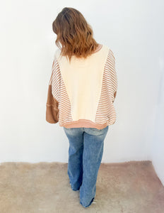 You're Misunderstood Terry Stripe Pullover in Oatmeal