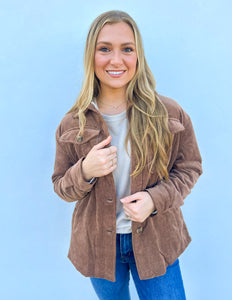 Love Me When I'm Gone Corduroy Sherpa Jacket in Cocoa