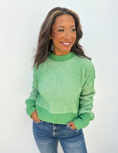 Can't Leave Here Lonely Two Tone Sweater in Green