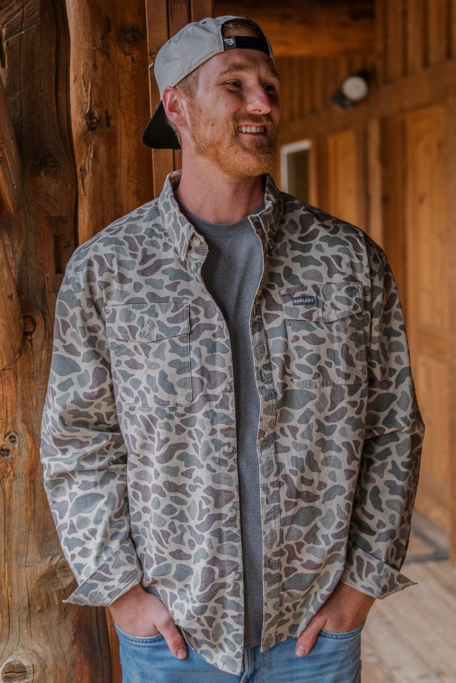 Burlebo Classic Deer Camo Cotton Twill Long Sleeve Button Up