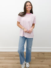 Load image into Gallery viewer, Gave You My Heart Striped Crewneck Top in Candy Pink