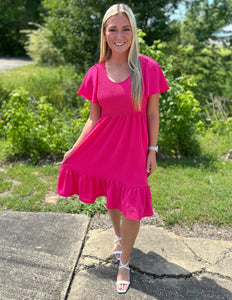 Adventure of a Lifetime Smocked Dress Hot Pink